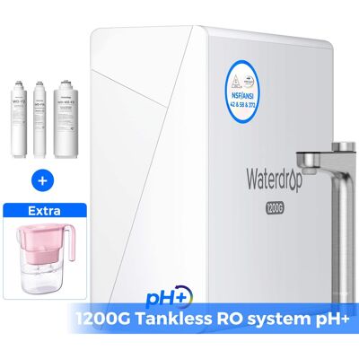 Waterdrop - X12 Alkaline Mineral Reverse Osmosis System, Extra WD-PT-05P Water Filter Pitcher - White Waterdrop - X12 Alkaline Mineral Reverse Osmosis System, Extra WD-PT-05P Water Filter Pitcher - White