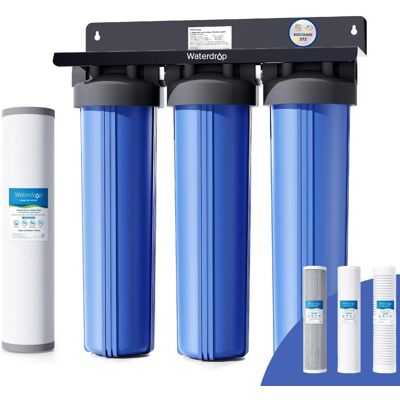Waterdrop - 3-Stage Whole House Water Filter System,Reduce Iron&Manganese - Blue Waterdrop - 3-Stage Whole House Water Filter System,Reduce Iron&Manganese - Blue