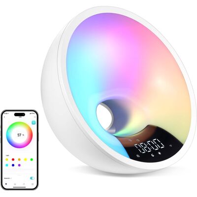 HOM - Smart Sunrise Alarm Clock w/ Wake-Up Light & Radio - Digital Clock & Lamp w/ 7 Sounds & Colors - Alexa & Google Home - White HOM - Smart Sunrise Alarm Clock w/ Wake-Up Light & Radio - Digital Clock & Lamp w/ 7 Sounds & Colors - Alexa & Google Home - White