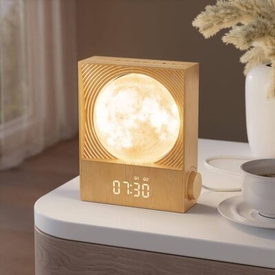 Dazzed Corner - Sunrise Alarm Clock with Rotatable Moon Light, Dual Alarm - Wood Dazzed Corner - Sunrise Alarm Clock with Rotatable Moon Light, Dual Alarm - Wood