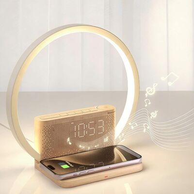 Dazzed Corner - Sunrise Alarm Clock Wireless Charger, 10 White Noise & Touch Night Light - Wood Grain Dazzed Corner - Sunrise Alarm Clock Wireless Charger, 10 White Noise & Touch Night Light - Wood Grain
