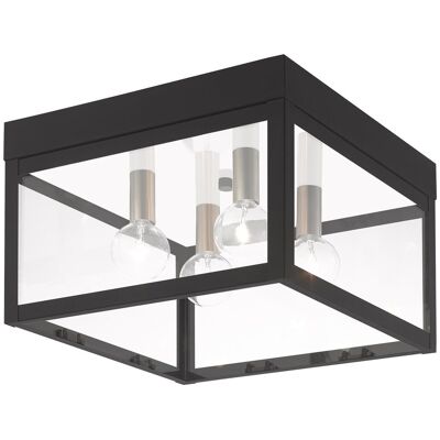 Livex Lighting Nyack 4 - Light Glass Outdoor Ceiling in Black Livex Lighting Nyack 4 - Light Glass Outdoor Ceiling in Black