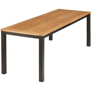 Barlow Tyrie Aura Narrow Dining Table Graphite Powder-Coated Aluminum Natural Teak 79"W x 28"D x 29"H