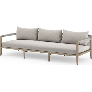 Four Hands Outdoor Solano Sherwood Washed Brown Teak Cushion 93" Sofa in Stone Grey