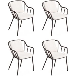 Oxford Garden Malti Aluminum Carbon Stackable Patio Dining Arm Chair with Bliss Linen Cushion Set of 4