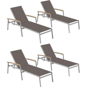 Oxford Garden Travira Aluminum Flint Stackable Outdoor Patio Chaise Lounge with Cocoa Sling Set of 4
