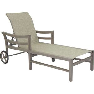 Castelle Roma Sling Dining Aluminum Adjustable Patio Chaise Lounge with Wheels