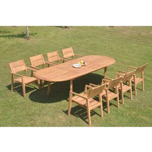 Teak Smith 9 Pieces 117" Large Double Oval Dining Set