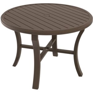Tropitone Banchetto Slat Aluminum Round Outdoor Patio Dining Table with Umbrella Hole