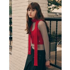Rib-Knit Set: Bustier + Scarf (Red) Red - One Size