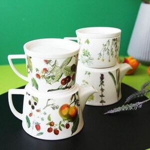 Botanical Print Ceramic Tea Set: Pot + Cup + Lid