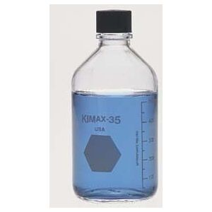 Kimble/Kontes KIMAX Media/Storage Bottles, KG-35 Borosilicate Glass, Graduated, Kimble Chase 61110P 500 Black Polypropylene Closure Welded To PTFE/Silicone Liner