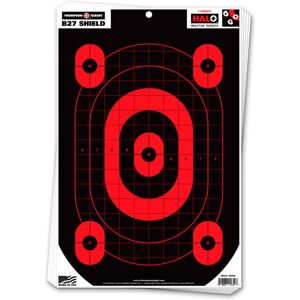 Thompson Target HALO B27-SHIELD Defensive Training Reactive Splatter Targets 12.5x19, 50 Pack, Black/Red, Large, 4650-50