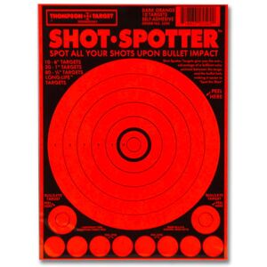 Thompson Target Shot Spotter 6.5x9in Adhesive Peel & Stick Targets, 30 Pack, Orange, XS, 5504-30