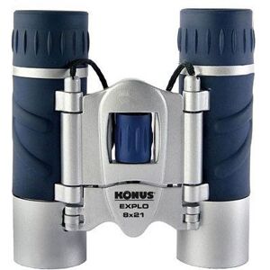 Konus Explo 8x21 Roof Prism Pocket Compact Binoculars, Silver/Blue - 2023