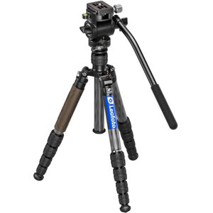 Leofoto LX-255CT/BV-1 Reversible Travel Tripod w/ Bino Fluid Head Kit, Black, LX-225CT+BV-1
