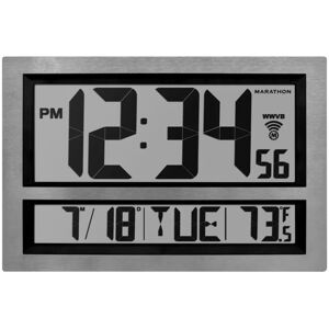 Marathon Clock Jumbo LCD Atomic Wall Clock, Silver, 16.7 x 1.9 x 10.6, CL030025-SV-00-G