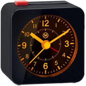 Marathon Mini Analog Alarm Clock, Black Case/Black Dial, 2.75in x 2in x 2.75in, CL030065-BK-BK-NA