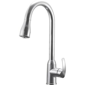 Dura Faucet Single Handle Pull Down RV Kitchen Faucet, Satin Nickel, DF-NMK508-SN
