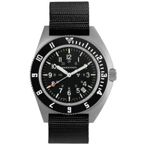 Marathon Steel Navigator Watch w/ Date SSNAV-D On Ballistic Nylon, Strap Length 12in, Black, 41 mm, WW194013SS-0102