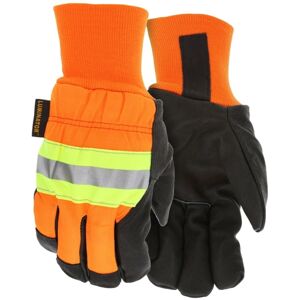 MCR Safety Luminator Leather Drivers Insulated Work Gloves, Premium Grain Pigskin Leather Palm and Hi-Vis Back, Thermosock Lined and Wing Thumb, Black, Large, 34411L