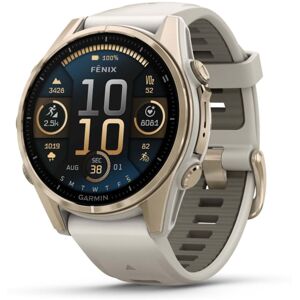 Garmin fenix 8 AMOLED 43mm GPS Watch, Sapphire, Soft Gold with Fog Gray/Dark Sandstone Silicone Band, 010-02903-10