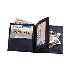 Boston Leather Book Style Badge Wallet, Card Slots, Black - 175-S-4049