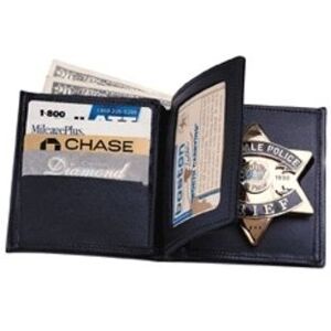 Boston Leather Book Style Badge Wallet, Card Slots, Black - 175-S-4206