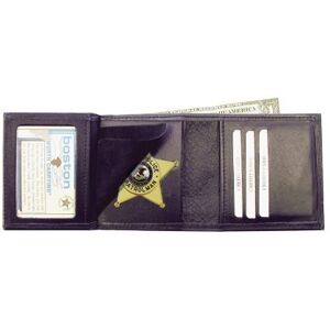 Boston Leather Trifold Badge Wallet, Soft, Black - 375-S-6004