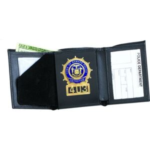 Strong Leather Tri-fold Badge Wallet - Dress, Black - 79800-0182
