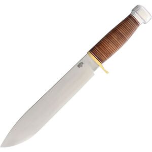 Bark River 1909 Michigan Bowie Leather Fixed Blade Knife, 15.375in Overall, 10in, A2 Tool Steel, Standard Edge, Satin, Leather Handle, 09-215PL