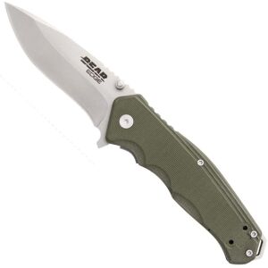 Bear Edge Sideliner Folding Knife w/Trigger, 3.38in, 440 Stainless Steel, G10 Handle, Green, 61102