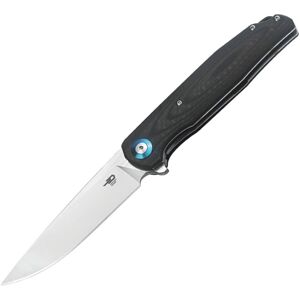Bestech Knives Ascot Linerlock CF G10 Folding Knife, 4in Satin D2 Tool Steel Blade, Pocket Clip, Ceramic Ball Bearings, Black G10 And Carbon Fiber Handle, Black Nylon Zippered Storage Case, BG19A