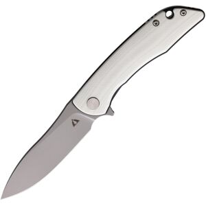 CMB Made Knives Blaze Folding Knife, 4in Closed, 3in Satin D2 Tool Steel Blade, White G10 Handle, Nylon Sheath, CMB06S
