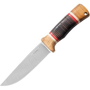 Condor Tool and Knife Country Backroads Fixed Blade Knife, 10.13in Overall, 5.5in Satin 1075HC Steel Blade, Burnt American Hickory/Stacked Leather Handle, Leather Sheath, CTK2846-5.5-HC