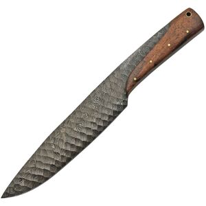 Damascus Flint Fantasy Knife, 12in Overall, 7in Damascus Steel Blade, Brown Wood Handle, Brown Leather Sheath, DM-1202