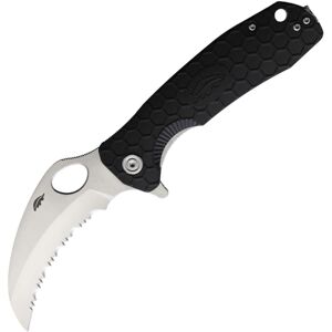 "Honey Badger Knives Large Claw Linerlock Folding Knife, 3.38 satin finish serrated 8Cr13MoV stainless bla, Black textured GRN handle, HB1111"