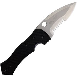 Linton Cutlery Large Tactical Serrated Folding Knife, 6in Closed, 4.5in Partially Serrated Stainless Blade, Black Textured G10 Handle, L92017124