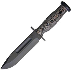 Medford USMC Fighter Knife, 11.38in Overall, 6.5in Black Pvd Coated S35Vn SS Blade, Black/Brown G10 Handle, Brown Leather Sheath, MK103SP-12LE-SSQ3-PP