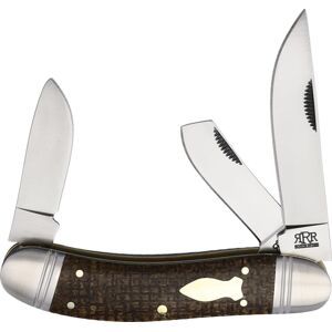 Rough Rider Roundup D2 Brown Micarta Knife, 3.88in Closed, Satin D2 Tool Steel Skinner, Coping/Spey Blades, Brown Burlap Micarta Handle, RRR026 D2
