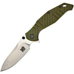 SKIF Knives Adventure SW Olive Folding Knife, 5in Closed, 4in Stonewash Finish 9Cr18MoV Blade, OD Green Sculpted G10 Handle, 424SEG
