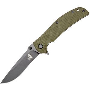 SKIF Knives Urbanite BSW Olive Folding Knife, 5in Closed, 4in Black Stonewash Finish 9Cr18MoV Blade, OD Green Textured G10 Handle, 425SEBG
