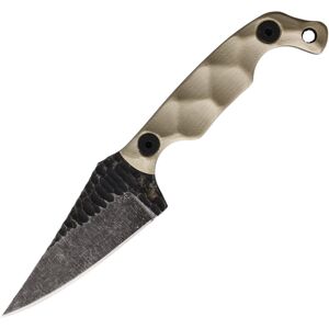 Stroup Knives Mini Mod 1 Tan Fixed Blade Knife, 6.75in Overall, 3in Black Stonewash 1095HC Steel Blade, Tan Sculpted G10 Handle, Kydex Sheath, MINI1-T-G10-S