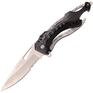 "TAC Force Linerlock A/O Black Folding Knife, 5.25 satin finish partially serrated stainless bl, Black aluminum handle, TF-705SBXL"