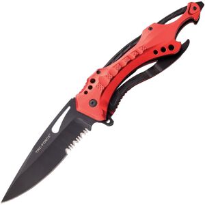 "TAC Force Linerlock A/O Red Folding Knife, 5.25 black finish partially serrated stainless bl, Red aluminum handle, TF-705RDXL"