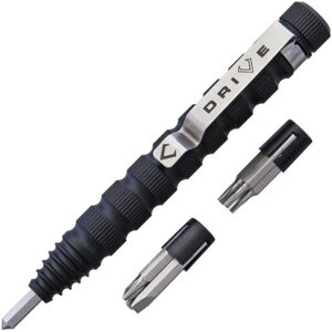 V NIVES Multi Tool Pen, 4.75in Overall, Black Aluminum Handles, Pocket Clip, Contains 7x 1/8in Driver Bits, VMT20ALBK