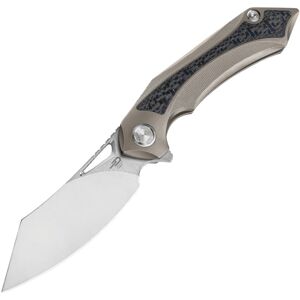 "Bestech Knives Kasta Framelock Bronze Folding Knife, 3.5 stonewash and satin finish Bohler M390 stainl, Bronze titanium handle with Blue and black carbon , BT1909H"