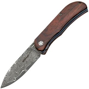 "Boker Plus Exskelibur II Linerlock Folding Knife, 2.75 Damascus steel spear point blade, Cocobolo wood handle, 01BO223DAM"