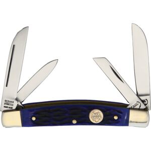 Buck Creek Little Bear and Bull Blue Pick Folding Knife, Mirror finish stainless dual sheepsfoot, coping, a, Blue pick bone handle, BC-6682BLPB