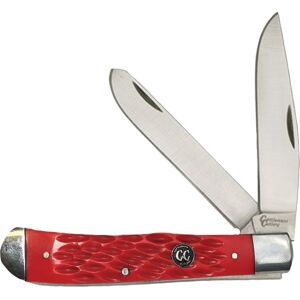 Cattleman'S Cutlery Signature Trapper Folding Knife, Satin 3Cr13 SS Clip/ Spey Blades, Red Jigged Delrin Handle, SS Bolster, Inlay Shield, CC0002JRD